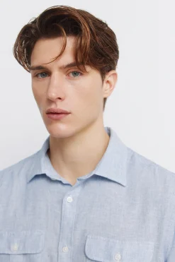 Camisa lino viscosa bolsillos