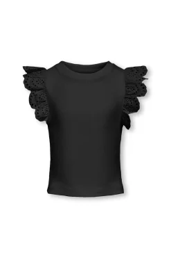 Camiseta de canalé con volantes bordados