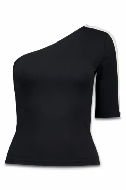 Camiseta escote asimétrico bicolor