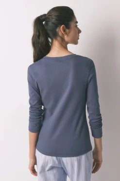 Camiseta manga larga algod&oacute;n canal&eacute; azul