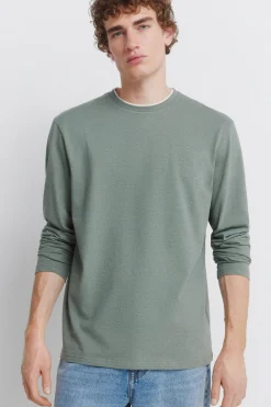 Camiseta manga larga doble efecto melange