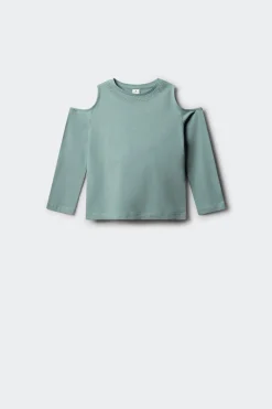 Camiseta manga larga tachas hombro descubierto ni&ntilde;a