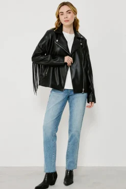 Cazadora biker de polipiel con flecos