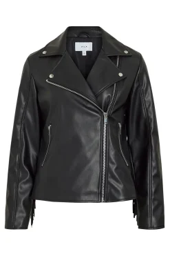 Cazadora biker de polipiel con flecos