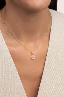 Charm Flower Pink Plata Ba&ntilde;o Oro