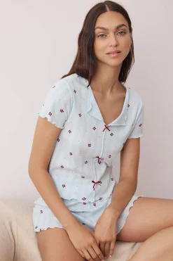 Conjunto de pijama corto floral lazos