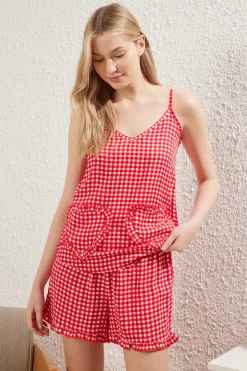 Conjunto de pijama corto vichy corazones