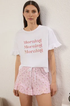 Conjunto de pijama corto volantes floral