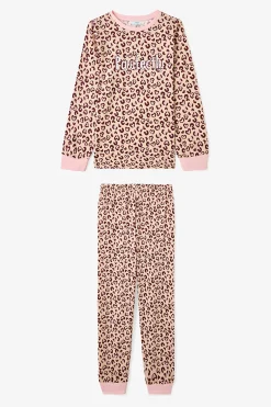 Conjunto de pijama de manga larga de 2 piezas con estampado de leopardo para ni&ntilde;as