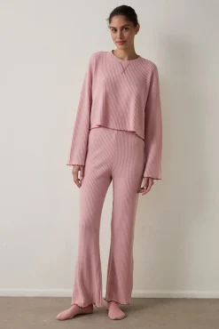Conjunto de pijama t&eacute;rmico de manga larga con cuello barco y efecto waffle Toz