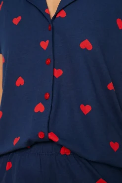 Conjunto pijama camisero corto corazones