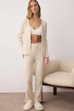 Conjunto pijama canalé cárdigan y pantalón