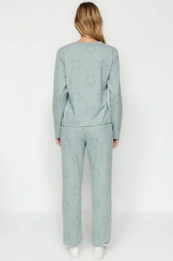 Conjunto pijama con estrellas menta100% algod&oacute;n