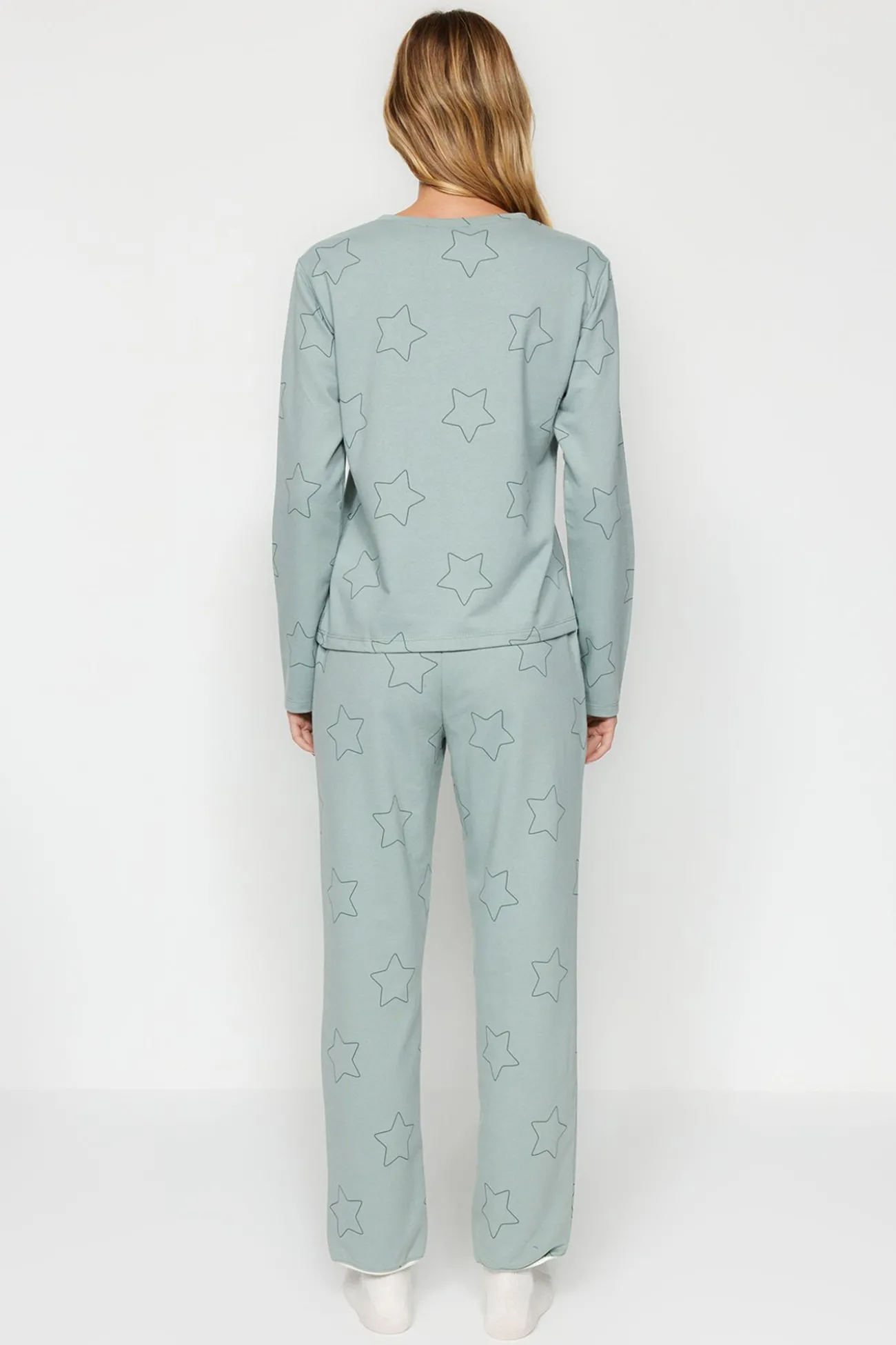Conjunto pijama con estrellas menta100% algodón