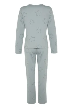 Conjunto pijama con estrellas menta100% algodón