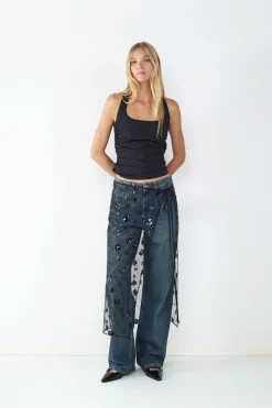 Falda midi transparente lentejuelas