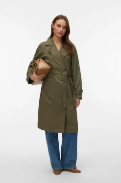 Gabardina midi manga larga