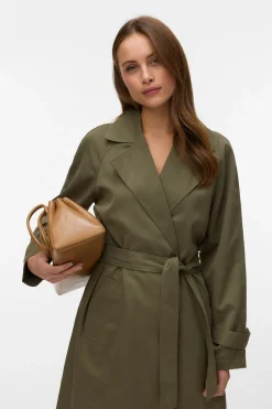 Gabardina midi manga larga