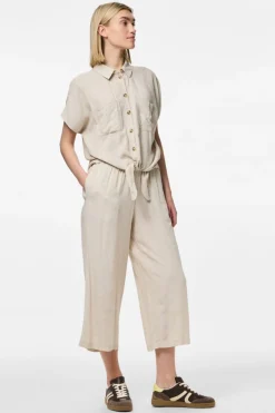Pantalón culotte de lino con cintura elástica