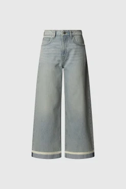 Pantal&oacute;n denim wide leg con detalle en el bajo