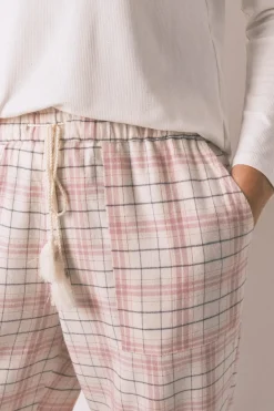 Pantal&oacute;n largo franela rosa print cuadros