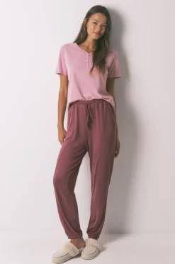 Pantal&oacute;n largo punto suave granate