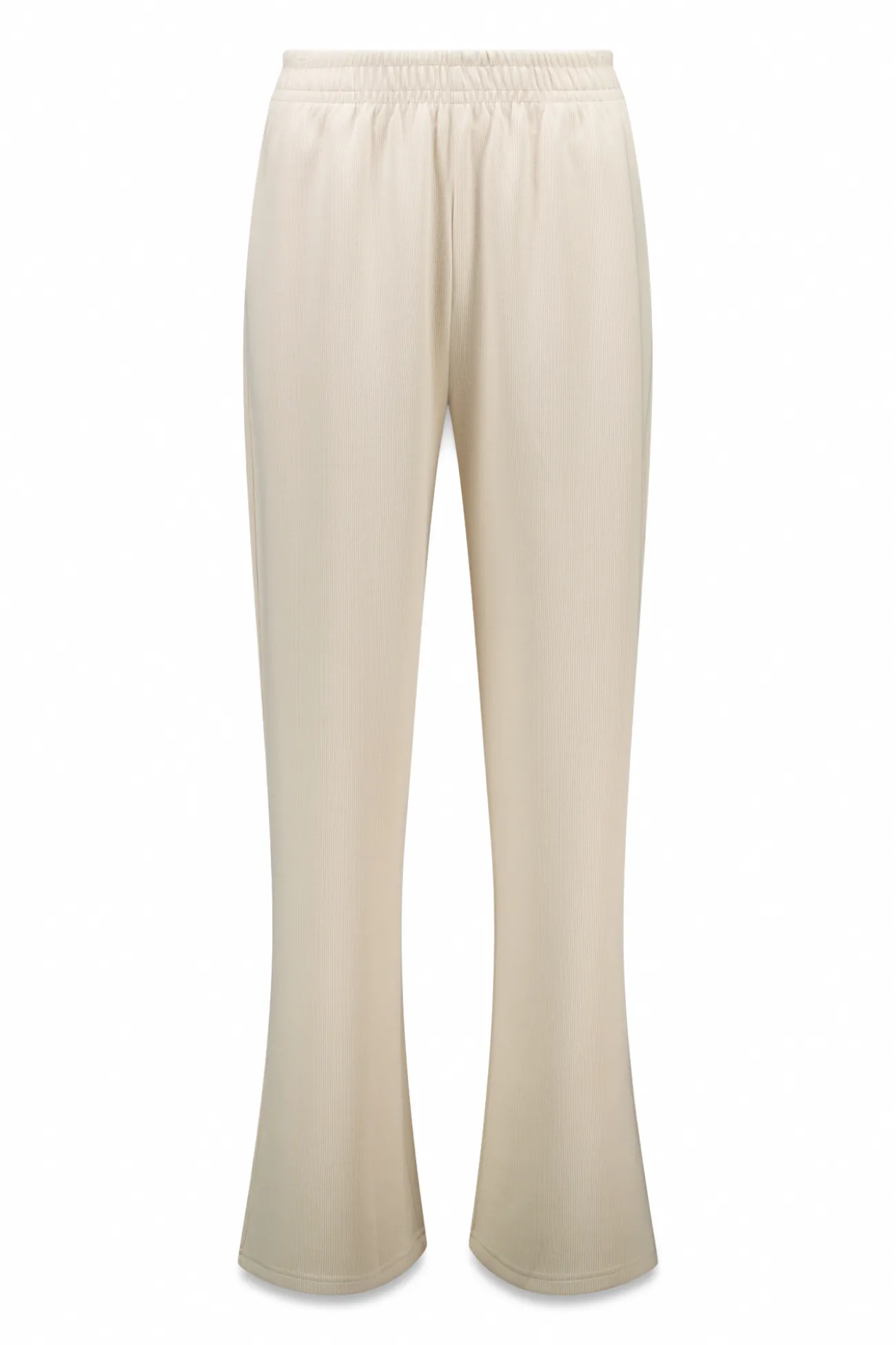 Pantalón recto ancho canalé beige
