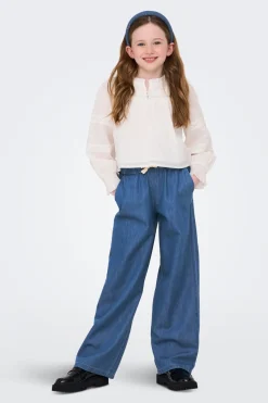Pantalón vaquero ancho con cintura fruncida y cordón