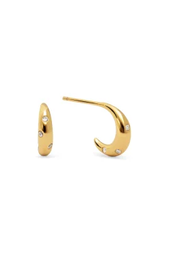 Pendientes Aro Mini Luna Plata Ba&ntilde;o Oro