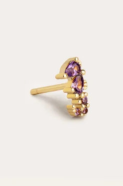 Pendiente Suelto Sea Seahorse Plata Ba&ntilde;o Oro