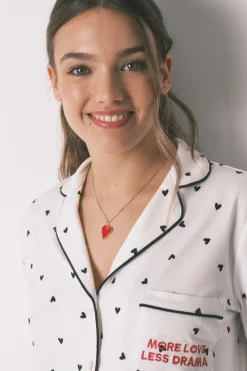 Pijama camisero largo estampado corazones