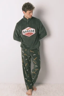 Pijama largo hombre polar verde Hotwheels