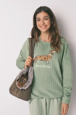 Pijama largo polar verde