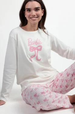Pijama largo rayas lazos Barbie 100% algod&oacute;n