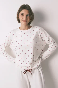 Pijama largo terciopelo blanco flores