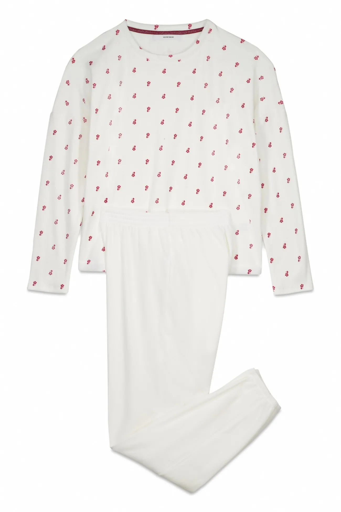 Pijama largo terciopelo blanco flores