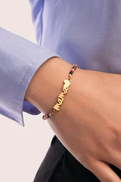 Pulsera Mamá Heart Tourmaline Acero Baño Oro