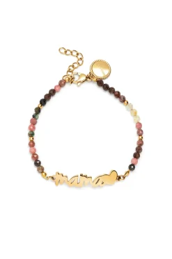 Pulsera Mam&aacute; Heart Tourmaline Acero Ba&ntilde;o Oro