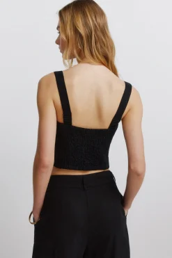 Top chaleco lino negro