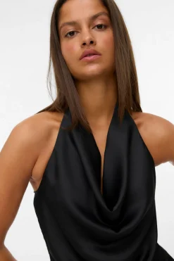 Top satinado atado al cuello