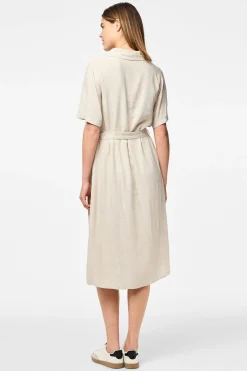 Vestido camisero midi de lino en manga corta