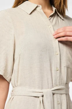 Vestido camisero midi de lino en manga corta
