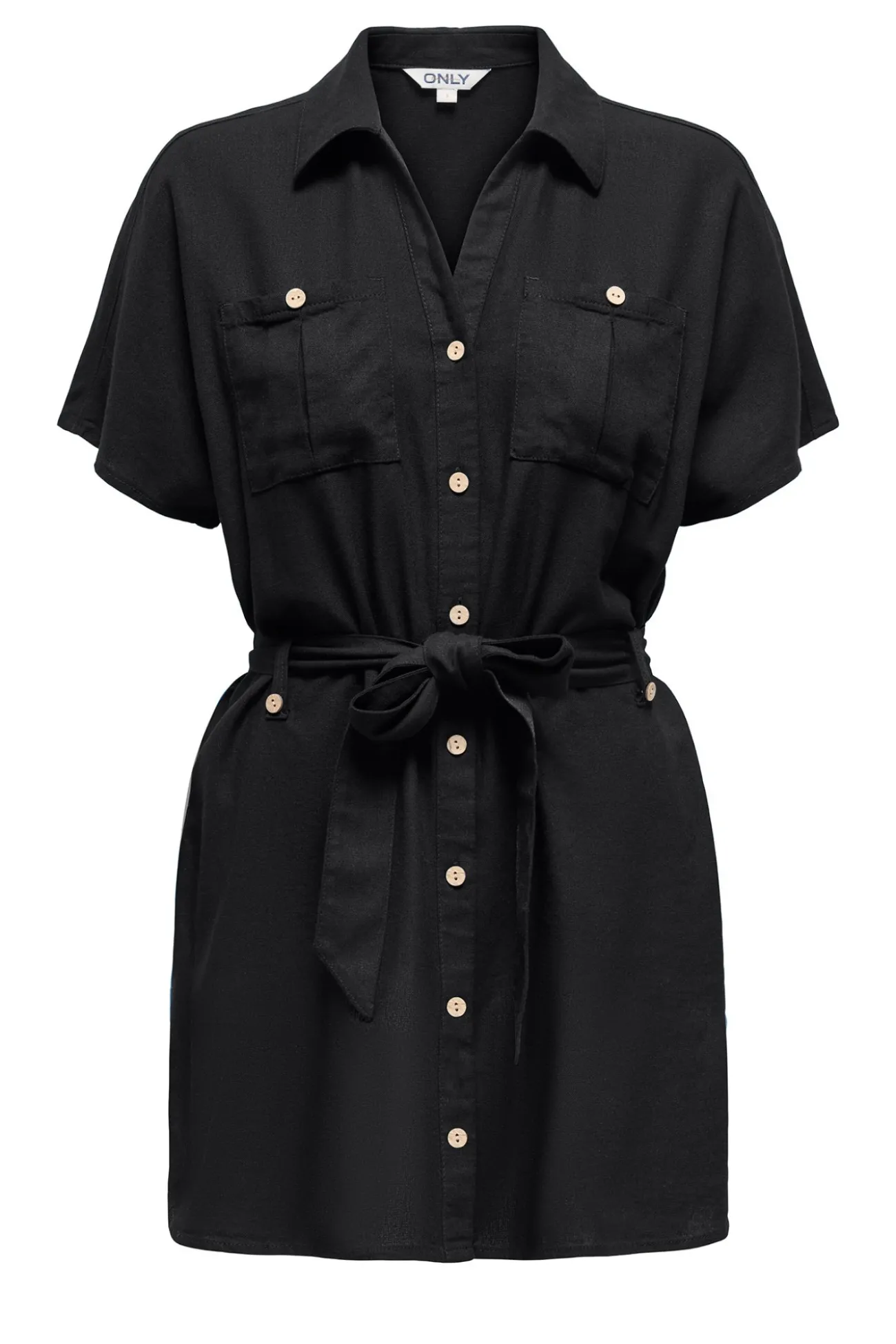 Vestido corto camisero de lino