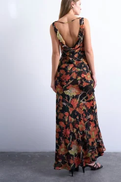 Vestido largo con estampado de flores