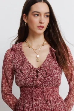 Vestido midi escote volante estampado