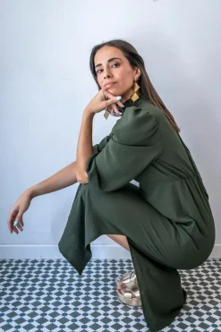 Vestido midi frunces