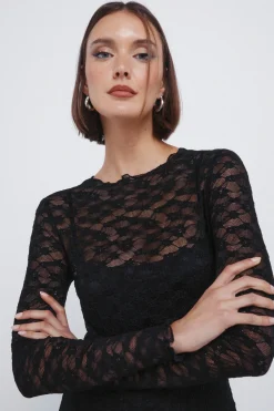 Vestido midi lace asim&eacute;trico
