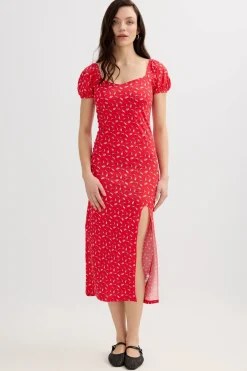 Vestido midi manga corta