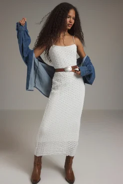 Vestido midi tirantes croch&eacute;